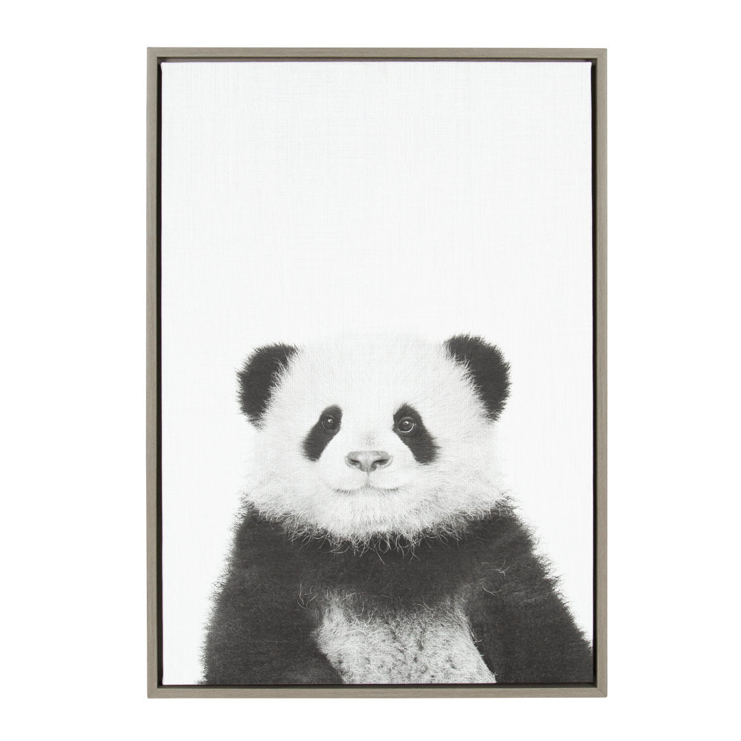 Panda Animal Print Black and White Portrait' Framed Photographic Print on Canvas Ivy Bronx Format: Gray Framed