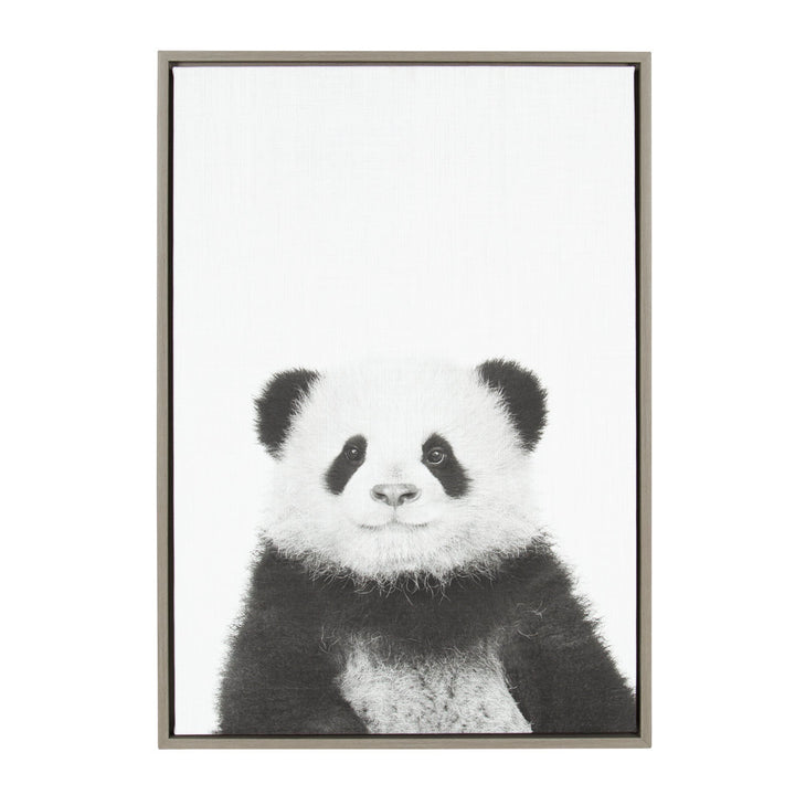 Panda Animal Print Black and White Portrait' Framed Photographic Print on Canvas Ivy Bronx Format: Gray Framed