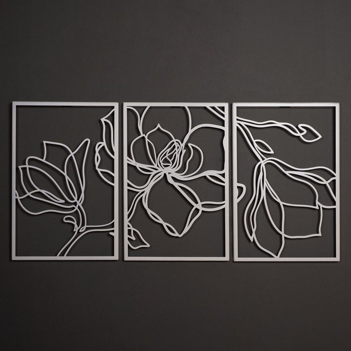 Metal Floral Wall Decor Set - 3 Piece Wall Art ARTEPERA Size: 27" H x 54" W x 1" D Finish: White