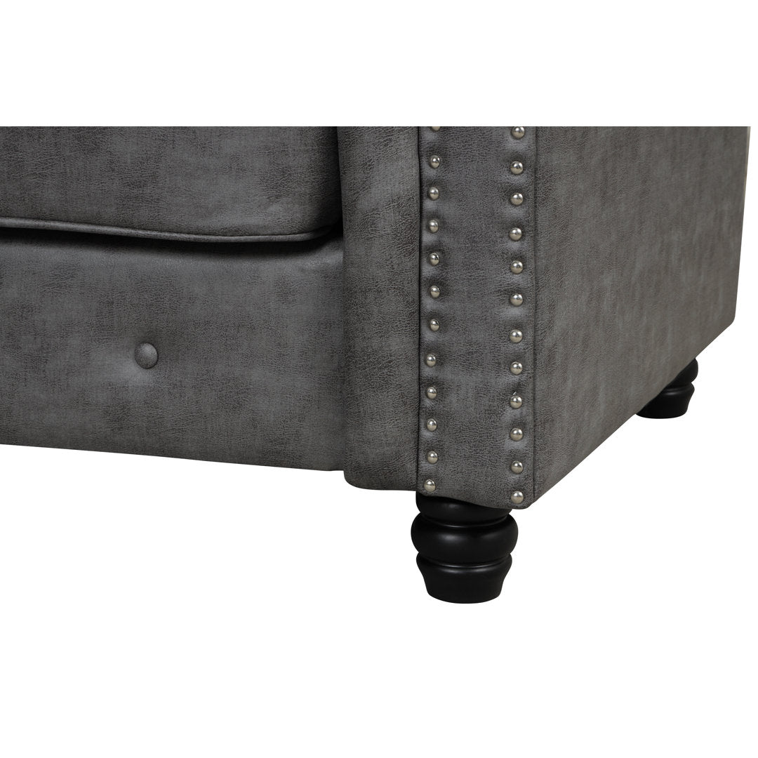 Provence 61" Rolled Arm Chesterfield Loveseat Kelly Clarkson Home Upholstery Color: Gray Leather like Fabric