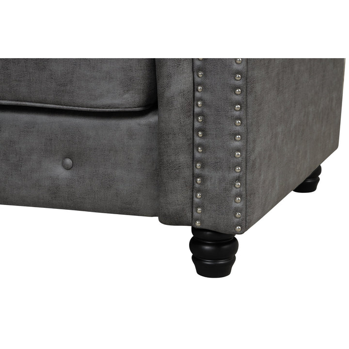 Provence 61" Rolled Arm Chesterfield Loveseat Kelly Clarkson Home Upholstery Color: Gray Leather like Fabric