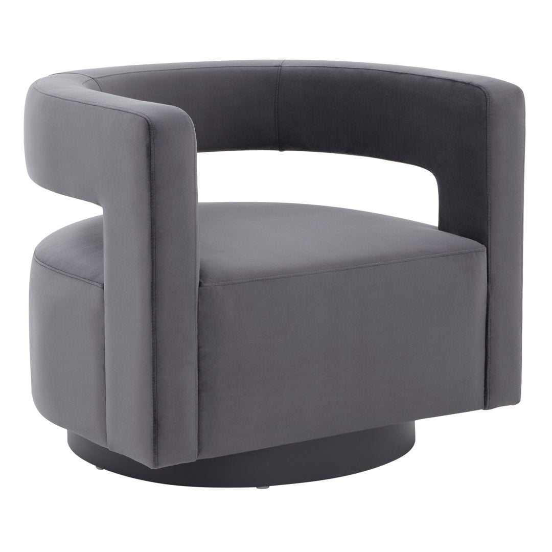 Keegan 31.1" W Velvet Swivel Barrel Chair Etta Avenue™ Fabric: Dark Gray Velvet