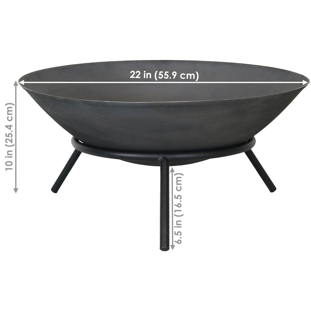 Eckard 22" Round Wood-Burning Black Finish Cast Iron Raised Fire Pit Bowl with Stand Wrought Studio™