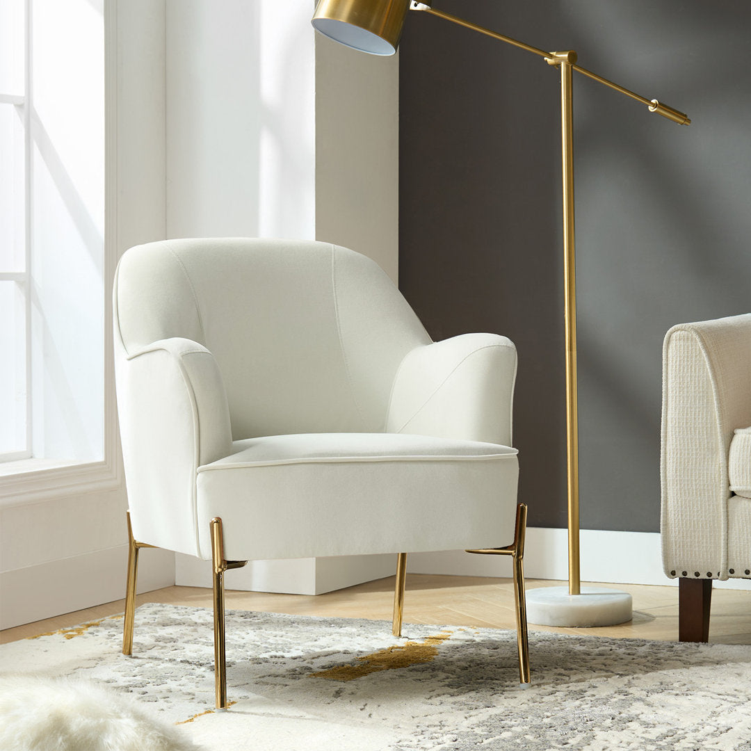 Cleo 26" Wide Contemporary Chair with Recessed Arms Etta Avenue™ Fabric: Ivory Velvet