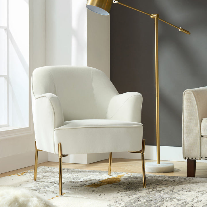 Cleo 26" Wide Contemporary Chair with Recessed Arms Etta Avenue™ Fabric: Ivory Velvet