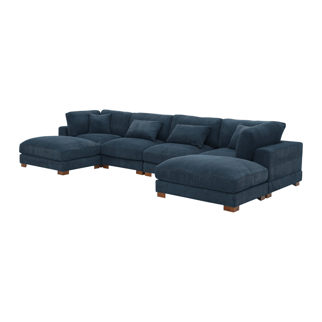 Andreco 144" Wide Reversible Modular Corner Sectional with Ottoman Wade Logan® Body Fabric: Dark Blue Corduroy