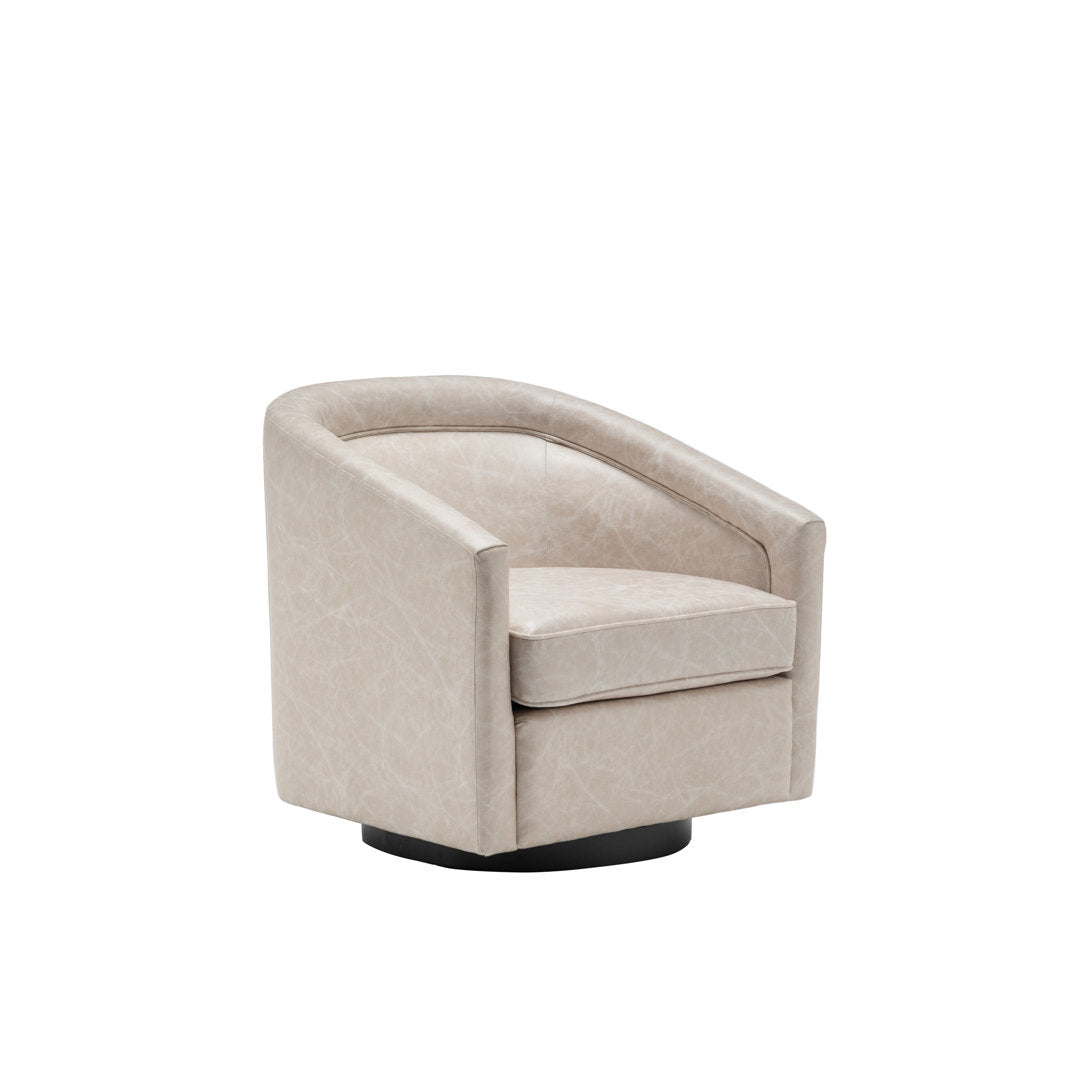 Kiersten 28.7" Wide Vegan Leather Swivel Barrel Chair Sand & Stable™ Leather Type: Distressed Cream Faux Leather