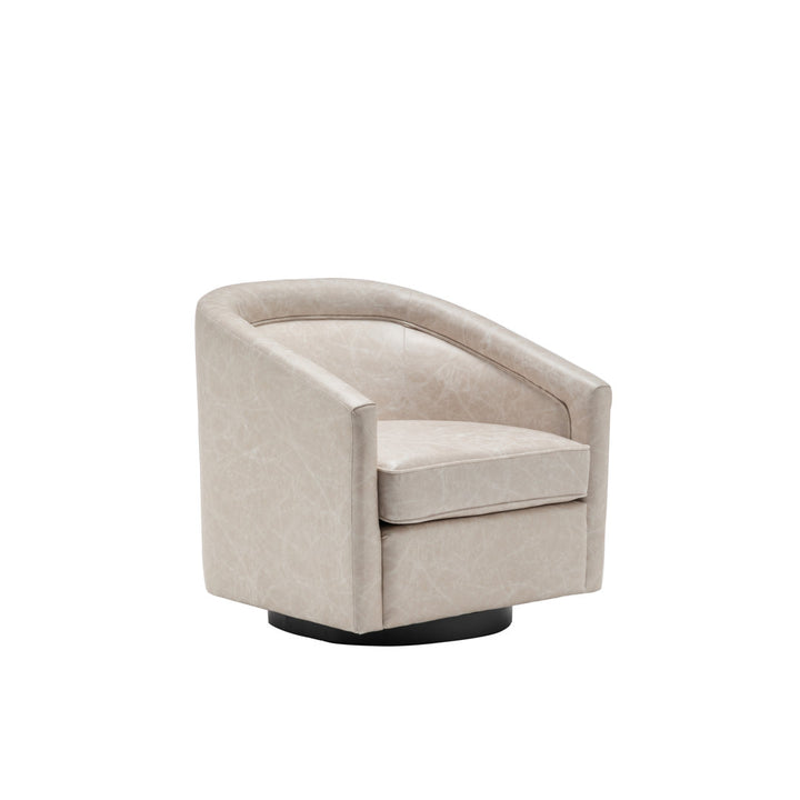 Kiersten 28.7" Wide Vegan Leather Swivel Barrel Chair Sand & Stable™ Leather Type: Distressed Cream Faux Leather