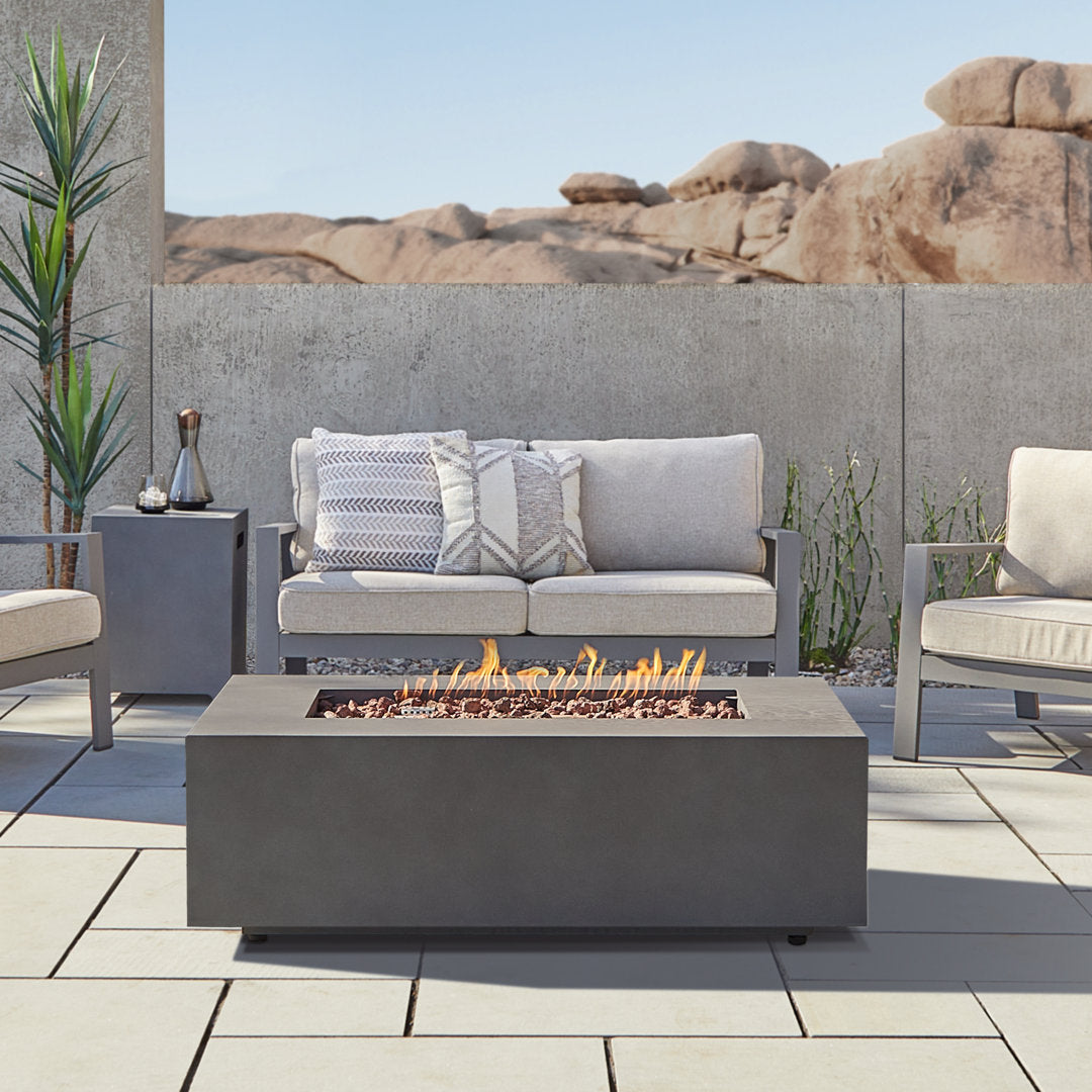 AEGEAN Propane / Natural Gas Outdoor Fire Pit Table Real Flame Size: 15" H x 50" W x 32" D Finish: Weathered Slate