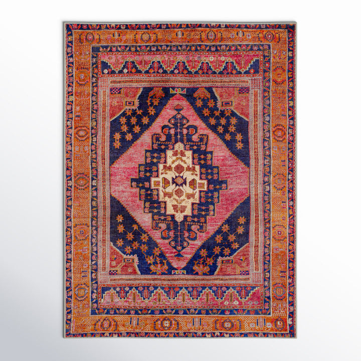 Westlake Machine Washable Oriental Dark Blue/Rose Area Rug Birch Lane™ Rug Size: Runner 2'7" x 7'10"