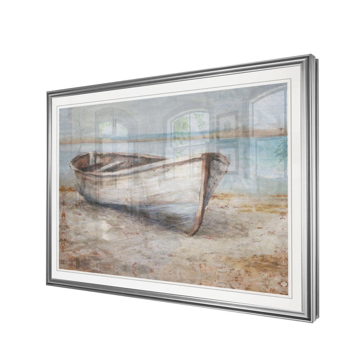 Embellished Whitewashed Boat - Print Beachcrest Home™ Size: 26" H x 36" W  Format: Silver Frame