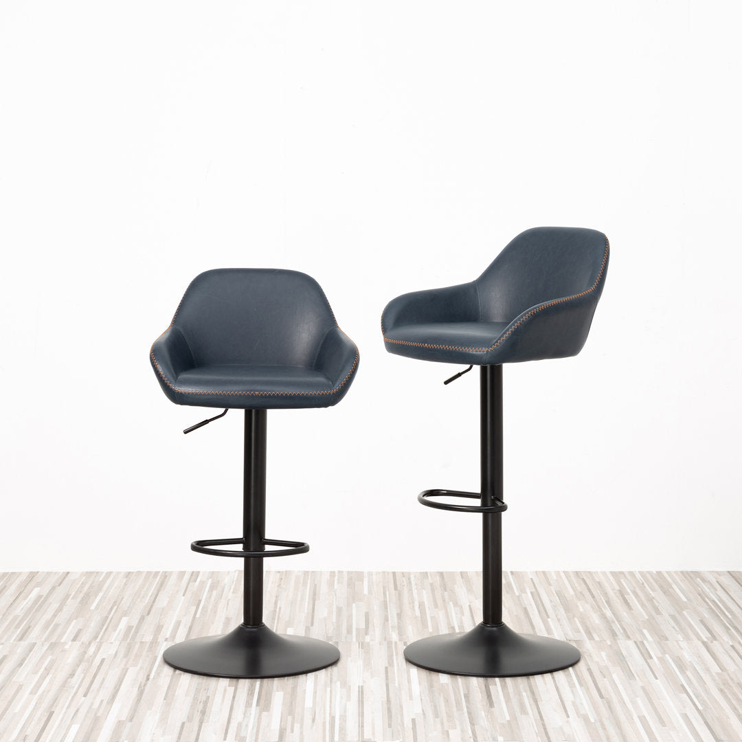 Thibodeaux Swivel Adjustable Height Bar Stool (Set of 2) Mistana™ Color: Navy Blue