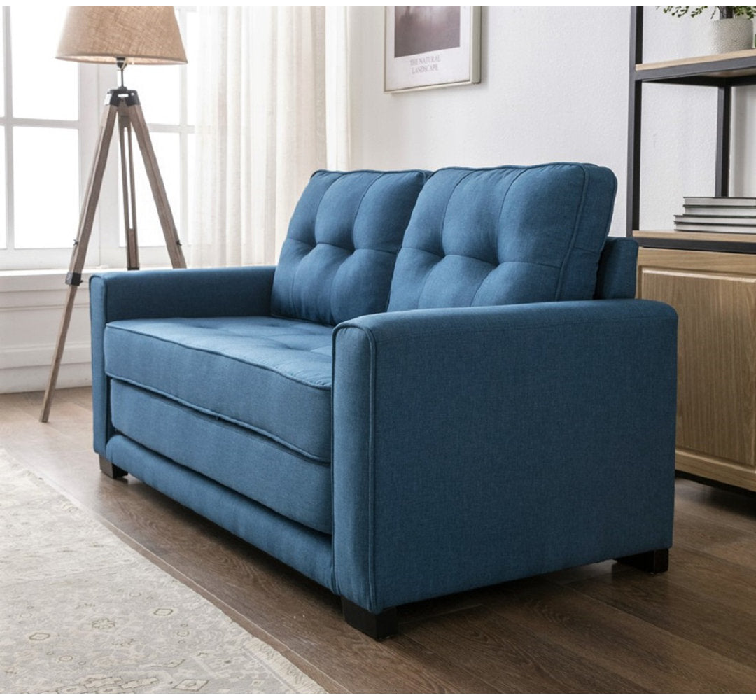 Lizeth 58" Linen Square Arm Sofa Bed Ebern Designs Upholstery: Ocean Blue