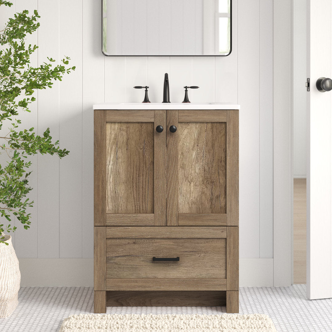 Ahmed 24" D x 19'' D x 34'' H Single Bathroom Vanity Sand & Stable™ Base Finish: Natural Oak