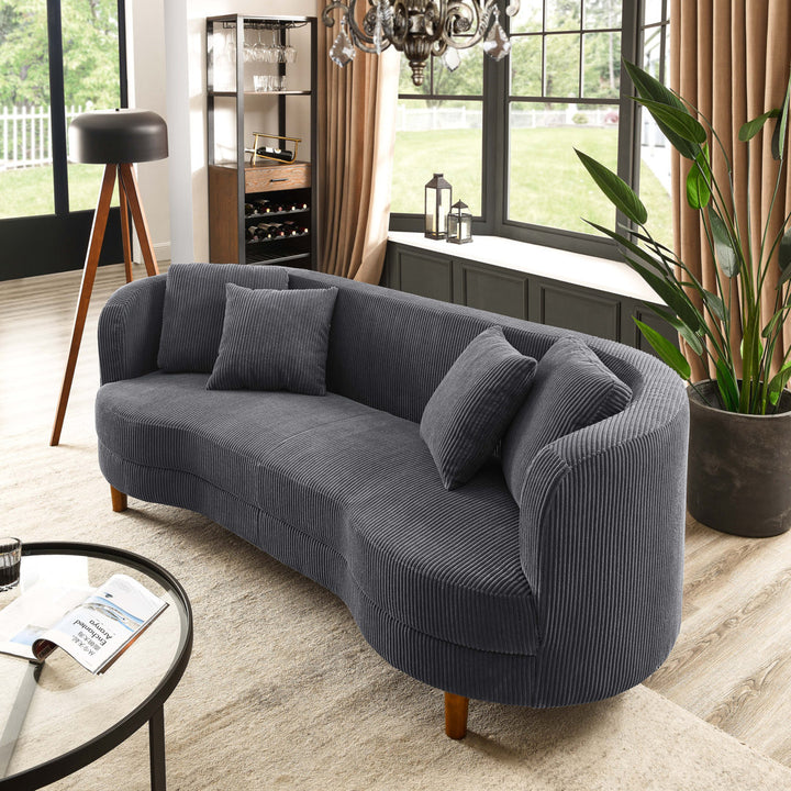 Lutanda 90" Round Arm Curved Sofa Ebern Designs Fabric: Dark Gray Corduroy