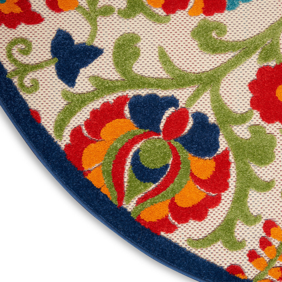 Bernia Floral Ivory/Red/Green Area Rug Wade Logan® Rug Size: Round 5'3"