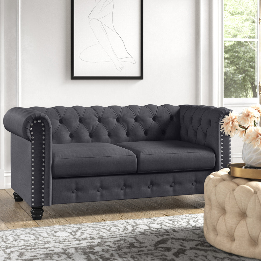 Provence 61" Rolled Arm Chesterfield Loveseat Kelly Clarkson Home Upholstery Color: Charcoal Linen Blend