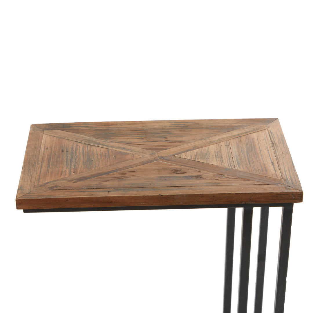 Metal C-Shaped Side End Black Accent Table with Brown Wood Top 17 Stories