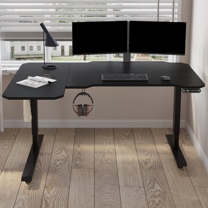 Daycia Height Adjustable L-Shape Standing Desk Inbox Zero Finish: Black