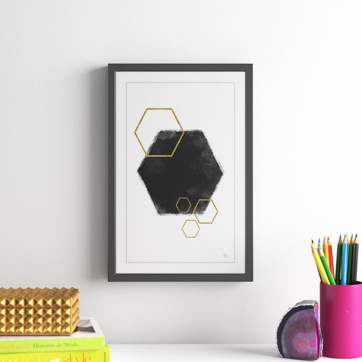 Black Hole Hexagon by Eyre Tarney Picture Frame  Print Etta Avenue™ Teen Size: 18" H x 12" W x 1.5" D