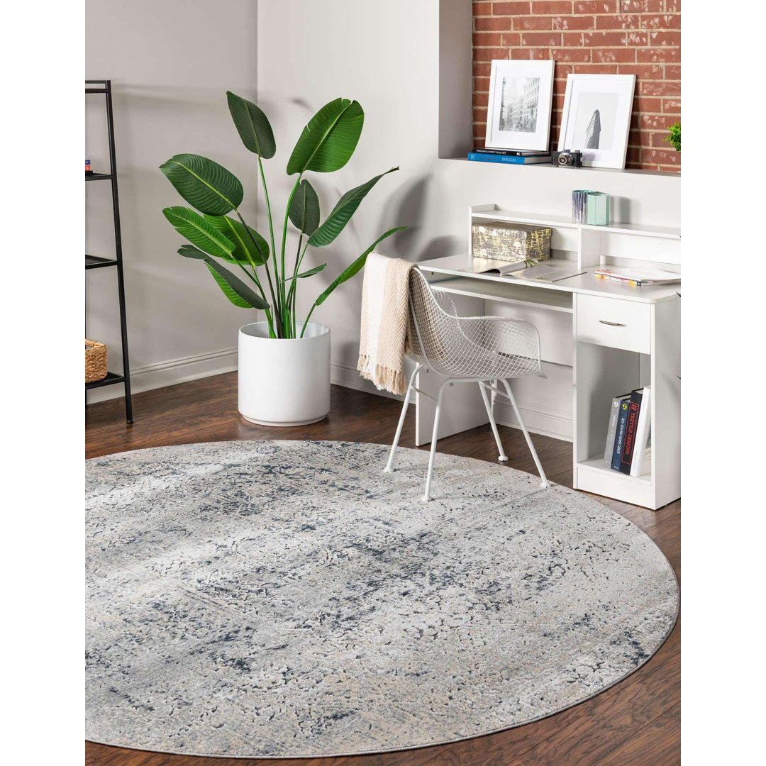 Corteney Oriental Gray Area Rug Alcott Hill® Rug Size: Round 5'