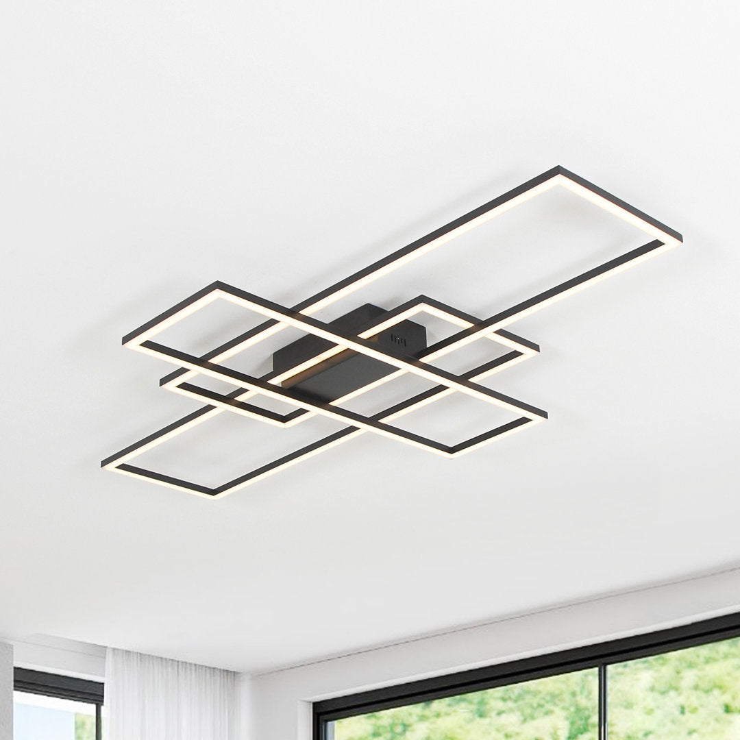 Modern Ceiling Light Led 90W Black Rectangle Flush Mount Remote Dimmable Orren Ellis Size: 3.5" H x 54" L x 31.5" W