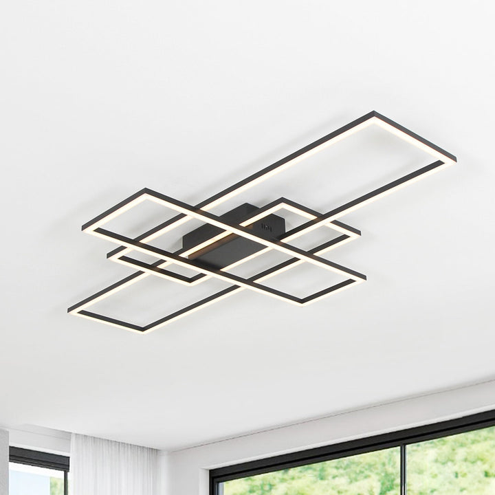 Modern Ceiling Light Led 90W Black Rectangle Flush Mount Remote Dimmable Orren Ellis Size: 3.5" H x 54" L x 31.5" W