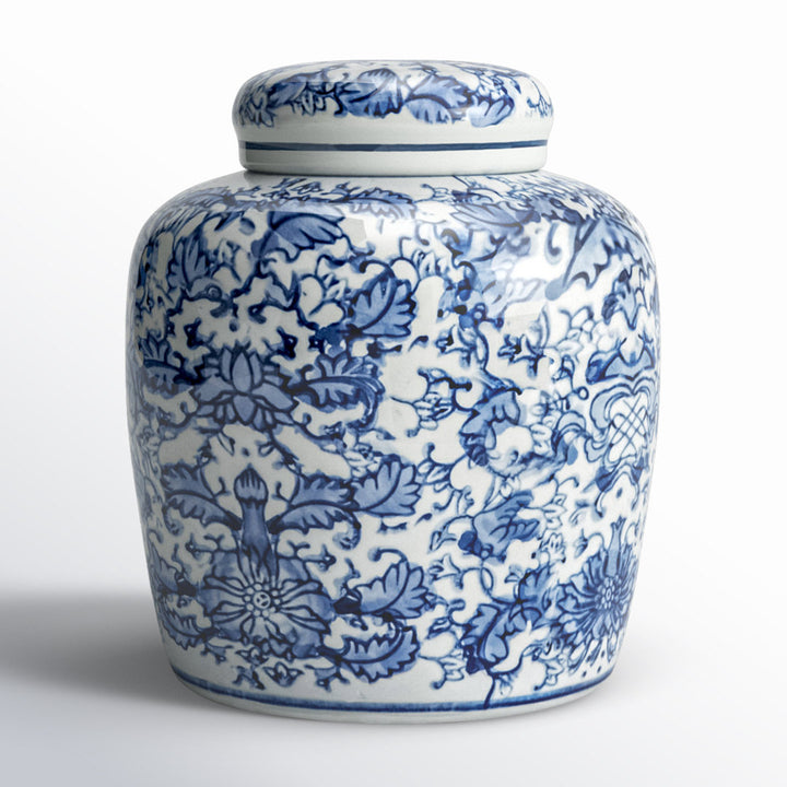 Chadwicks Blue/White Ceramic Jar Birch Lane™ Size: 6.5'' H x 5.5'' W x 5.5'' D