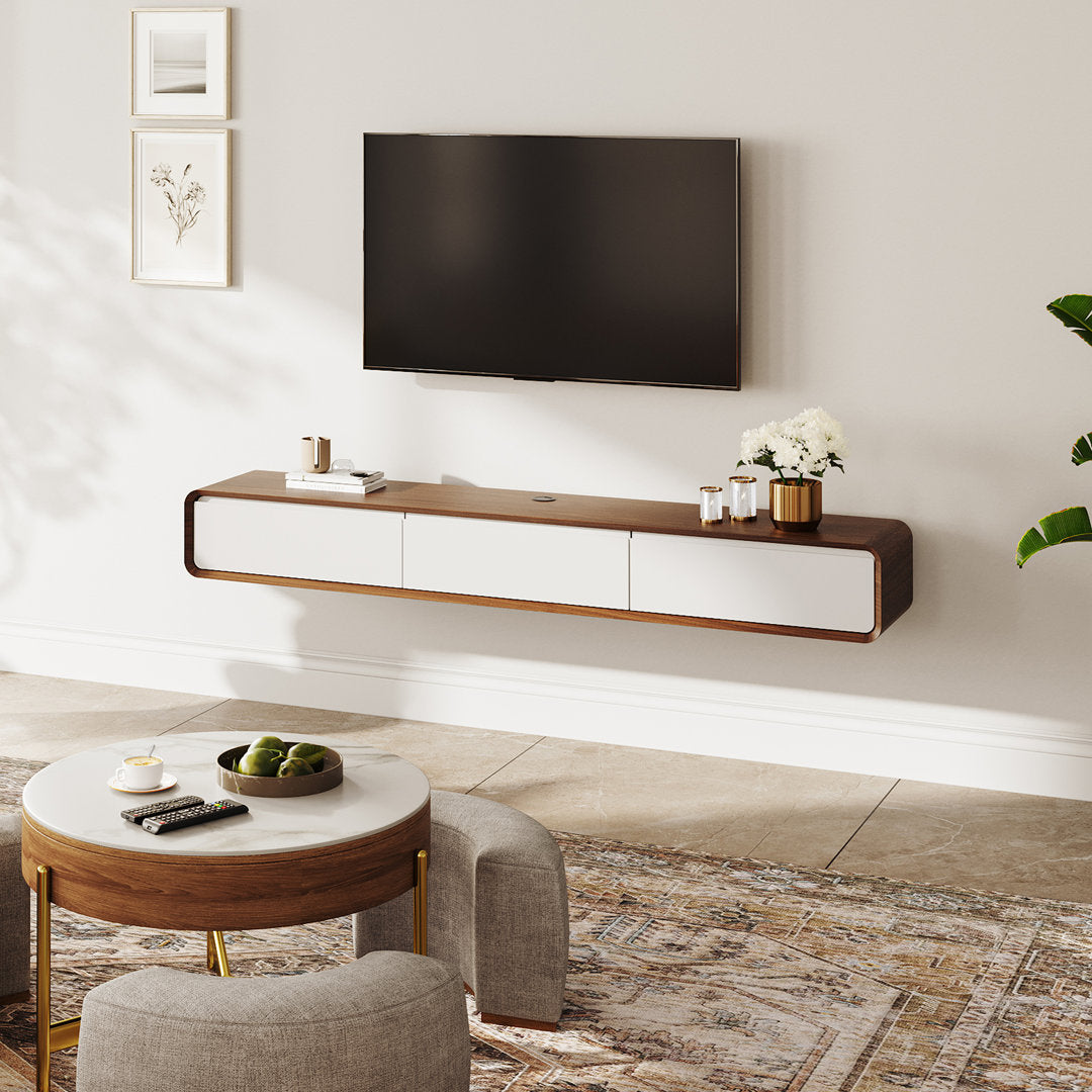 Randalstown Floating TV Stand, Entertainment Center with 4 Drawers, Solid Wood, Fully-Assembled Hokku Designs Color: Dark Brown/White Overall Entertainment Center Width - Side to Side: 94.48''