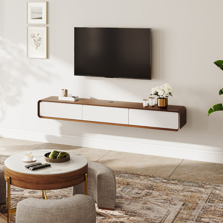 Randalstown Floating TV Stand, Entertainment Center with 4 Drawers, Solid Wood, Fully-Assembled Hokku Designs Color: Dark Brown/White Overall Entertainment Center Width - Side to Side: 94.48''