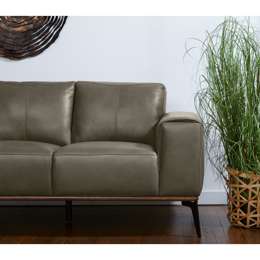 Conley 86" Genuine Leather Square Arm Sofa Sand & Stable™ Leather Type: Gray Genuine Leather