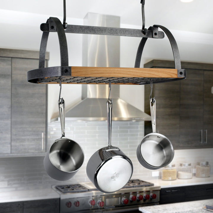 Handcrafted Decor Oval Ceiling Pot Rack with 12 Hooks & Alder Wood Enclume