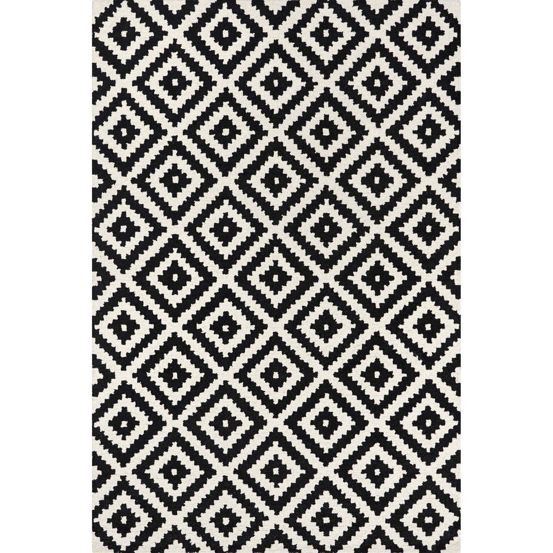 Decca Geometric Handmade Tufted Wool Black/Cream Area Rug George Oliver Rug Size: Rectangle 12' x 18'
