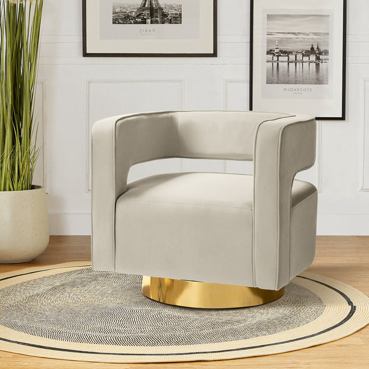 Aysha Velvet Swivel Barrel Chair Willa Arlo™ Interiors Fabric: Tan Velvet
