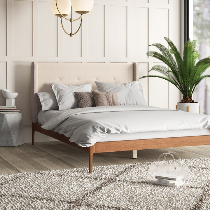 Ellerman Tufted Platform Bed Mercury Row® Color: Light Beige Size: Queen