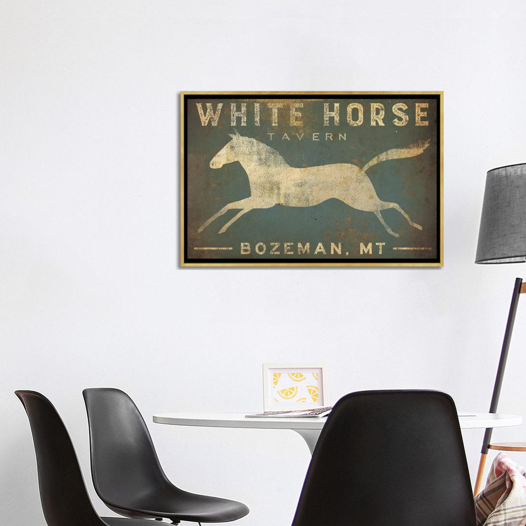 White Horse Tavern Textual Art on Wrapped Canvas East Urban Home Size: 26" H x 40" W x 1.5" D Format: Gold Framed
