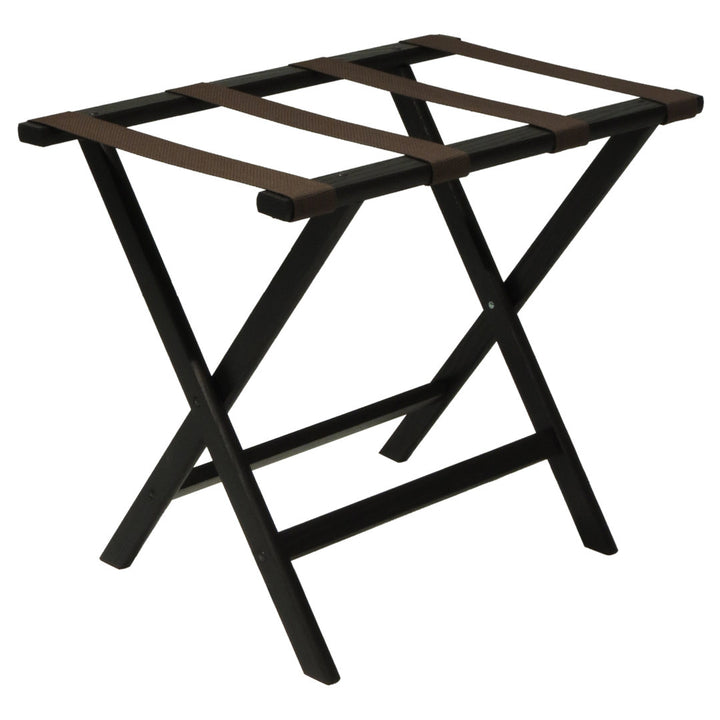 Folding Wood Luggage Rack Wooden Mallet Color: Black Fabric: Brown