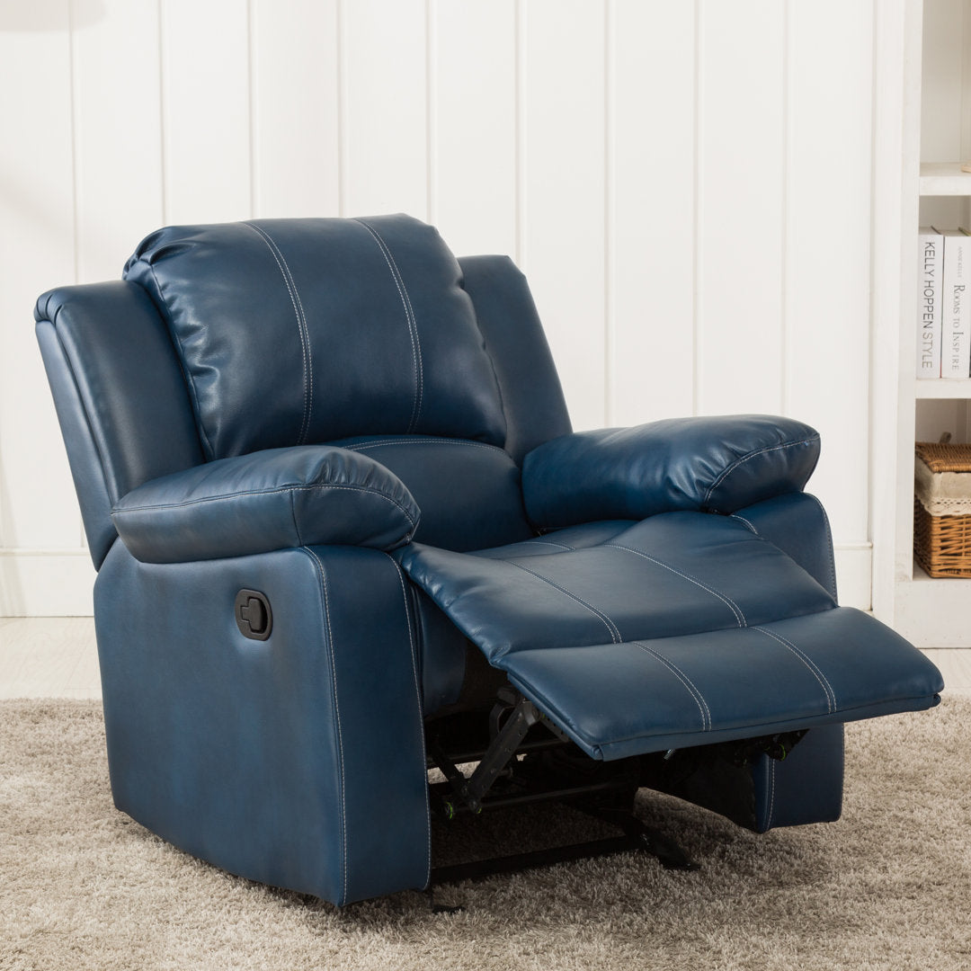 Kahler 37.75" Wide Faux Leather Manual Glider Recliner Andover Mills™ Upholstery Color: Blue Faux Leather