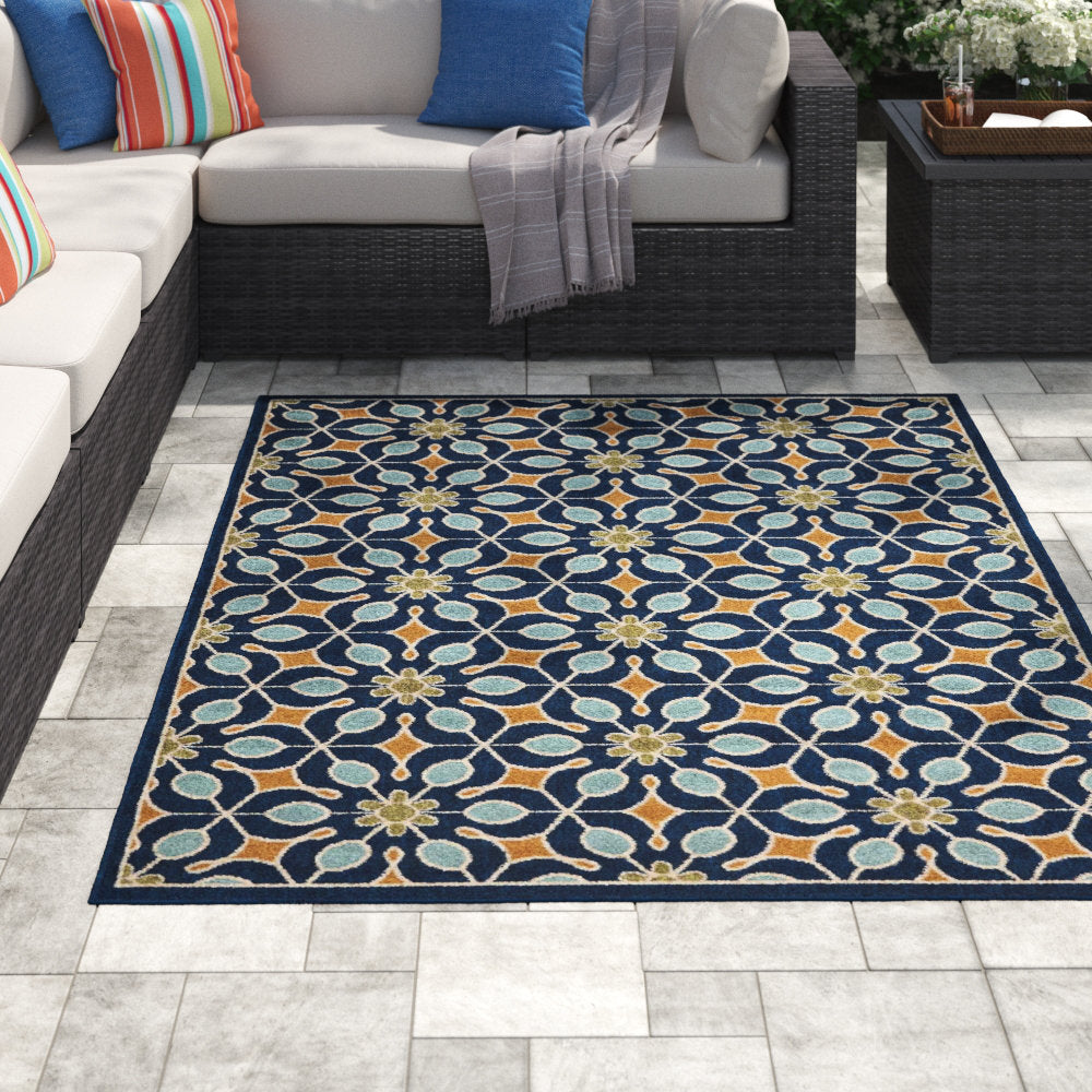 Palermo Geometric Navy/Blue/Gold Area Rug Sol 72 Outdoor™ Rug Size: Rectangle 6'7" x 9'6"