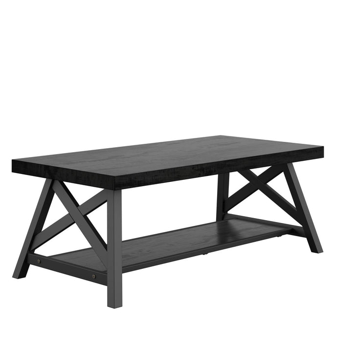 Isakson Trestle Coffee Table with Storage Laurel Foundry Modern Farmhouse® Table Top Color: Black
