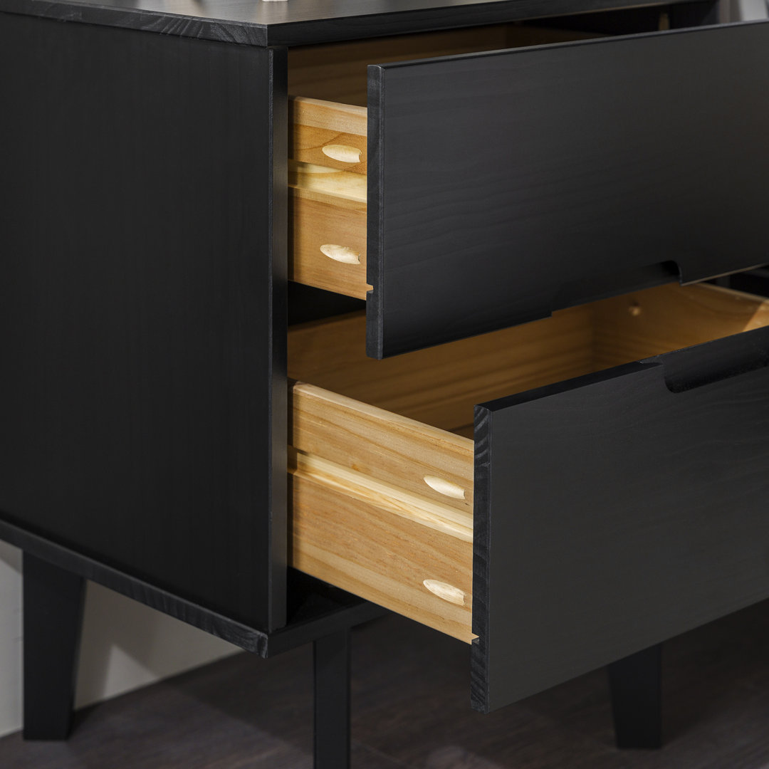 Aizlyn Mid-Century Modern Solid Wood Groove-Handle Nightstands (Set of 2) Wade Logan® Color: Black