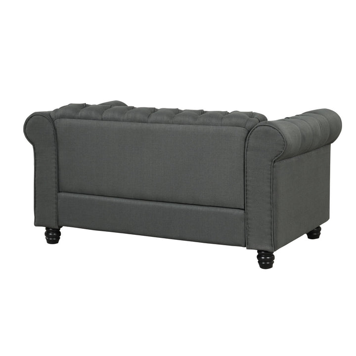 Provence 61" Rolled Arm Chesterfield Loveseat Kelly Clarkson Home Upholstery Color: Charcoal Linen Blend