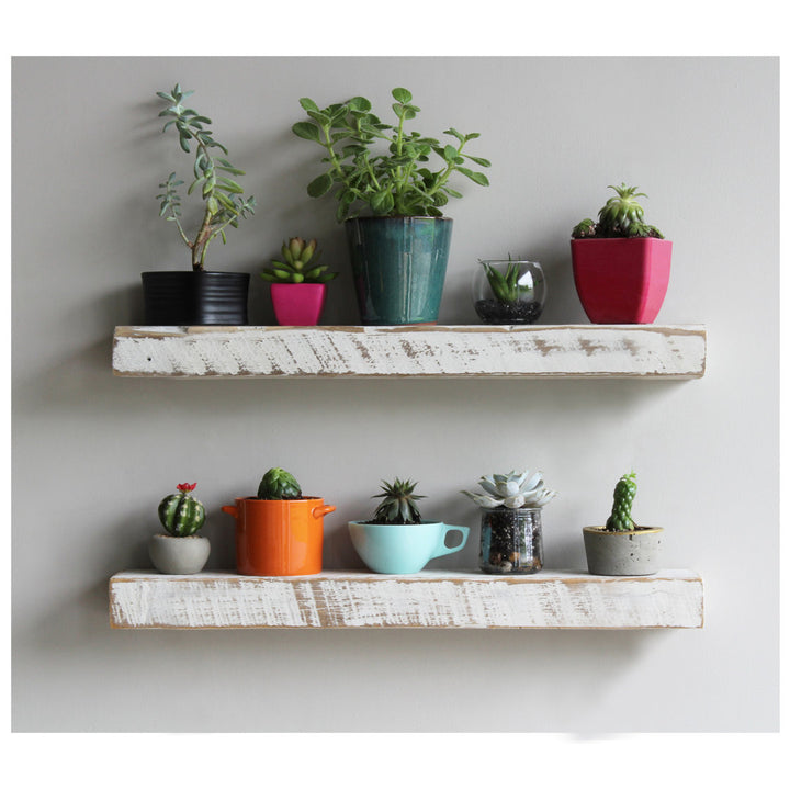 Joao 2 Piece Solid Wood Floating Shelf with Reclaimed Wood Gracie Oaks Size: 2" H x 24" W x 7" D Finish: White Washed