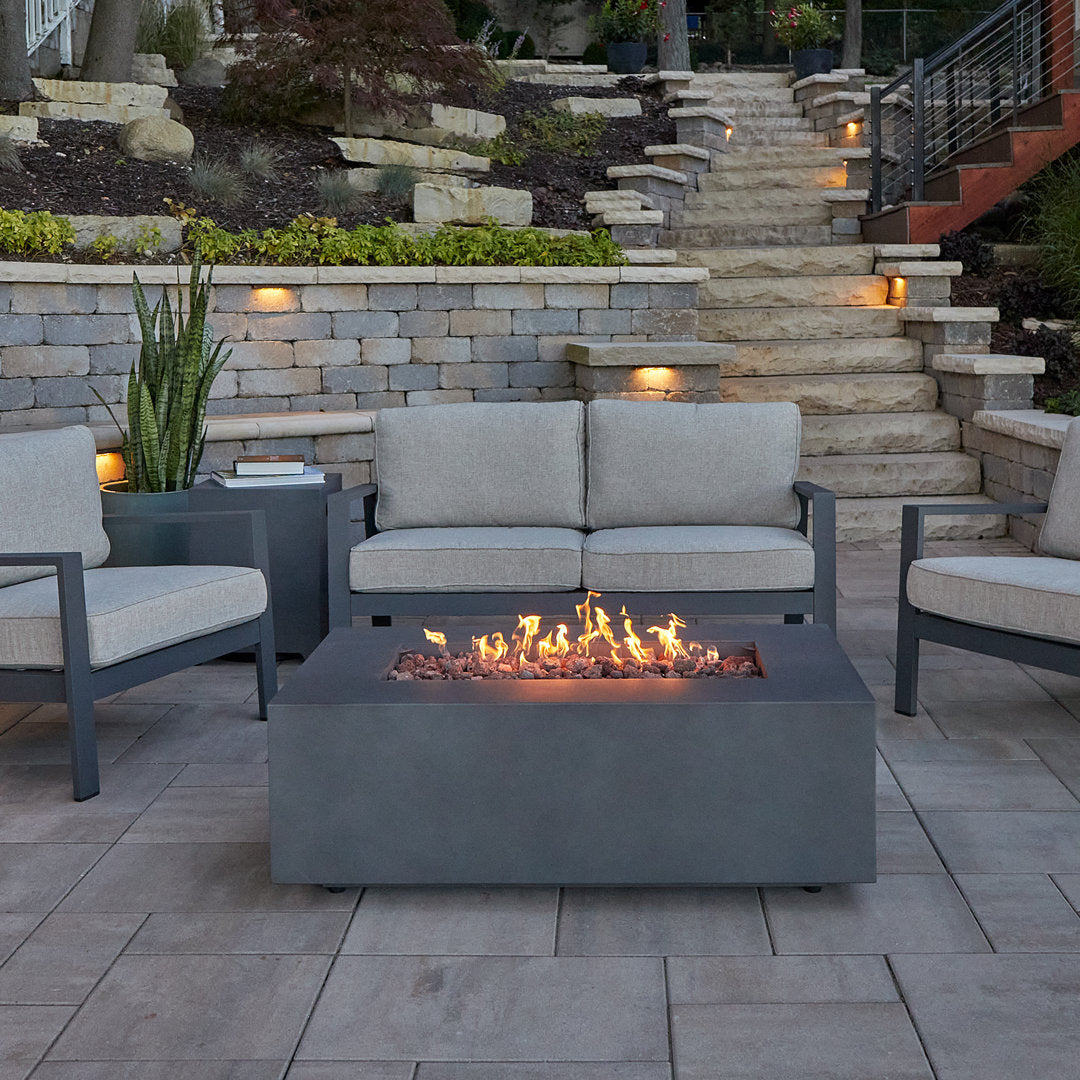 AEGEAN Propane / Natural Gas Outdoor Fire Pit Table Real Flame Size: 14.5" H x 41.75" W x 26" D Finish: Weathered Slate
