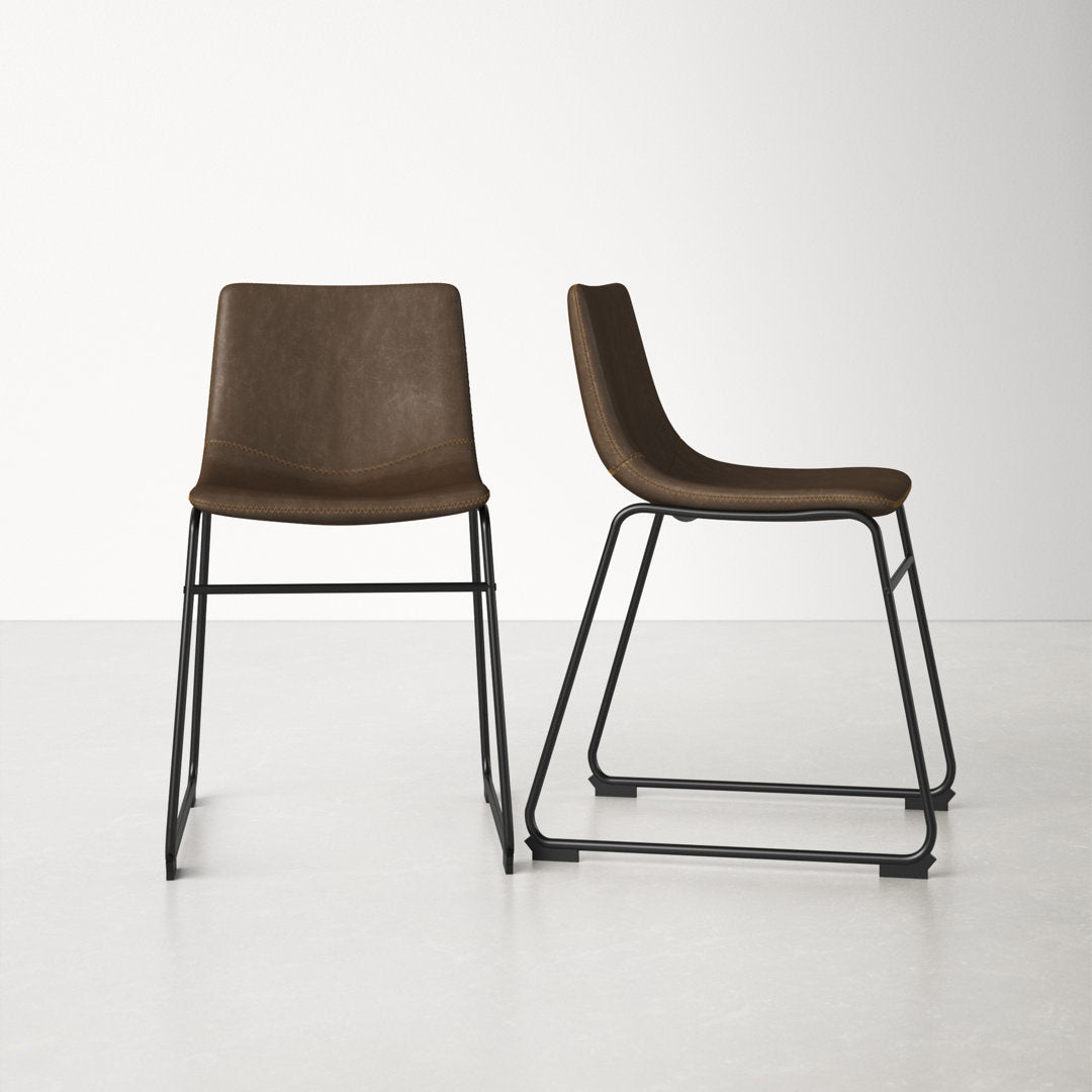 Nia Vegan Leather Side Chair (Set of 2) AllModern Upholstery Color: Brown, Frame Color: Black