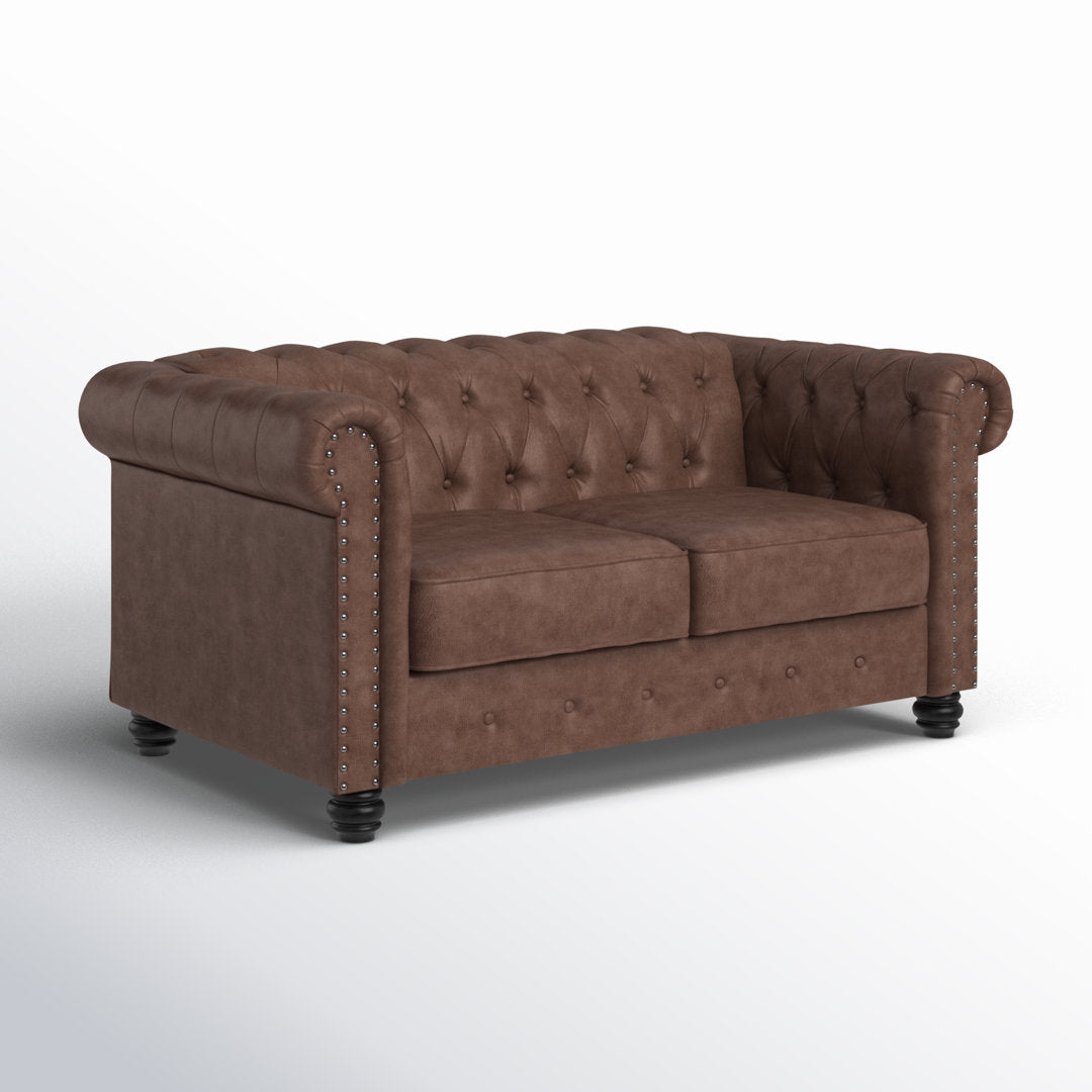 Provence 61" Rolled Arm Chesterfield Loveseat Kelly Clarkson Home Upholstery Color: Brown Leather like Fabric
