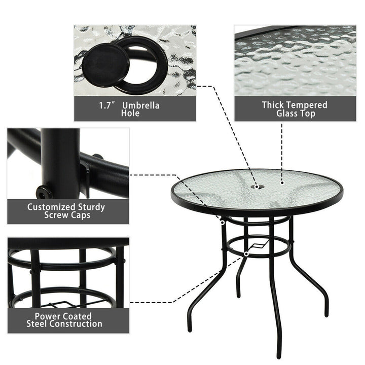 32'' Patio Round Table Tempered Glass Steel Frame Outdoor Pool Yard Garden Winston Porter