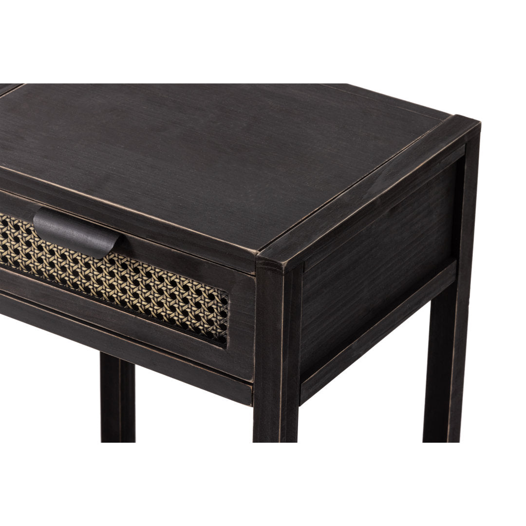 Armands Modern Minimalism Nightstand End Table Side Table with Woven Pattern Drawer and Shelf Union Rustic Color: Black