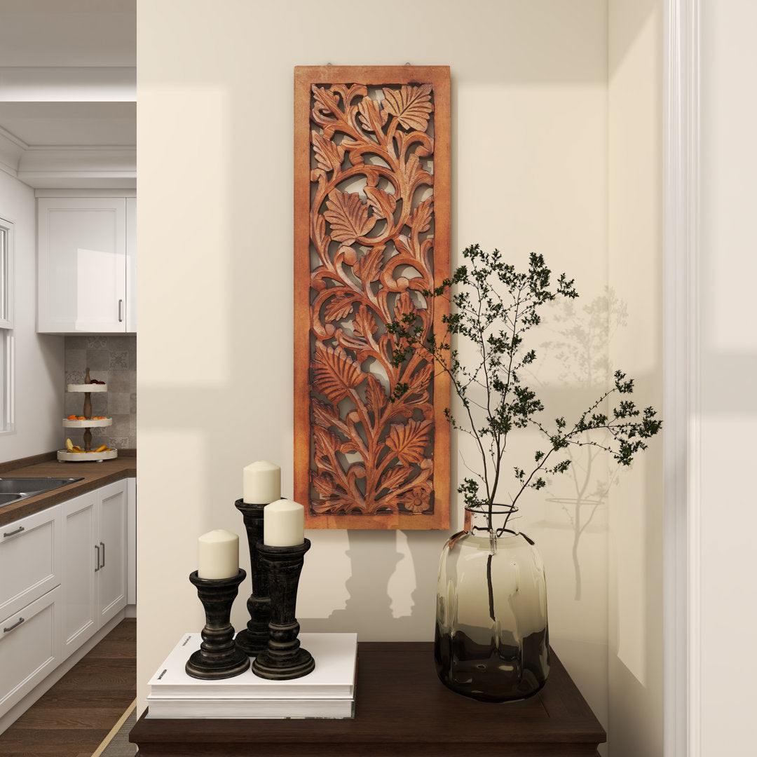 Wooden Handmade Intricately Carved Acanthus Floral Home Brown Wall Decor Fleur De Lis Living