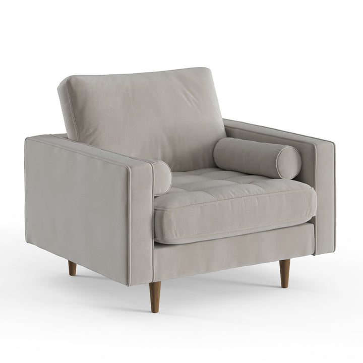 Geo Upholstered Armchair AllModern Fabric: Bella Platinum Performance Velvet